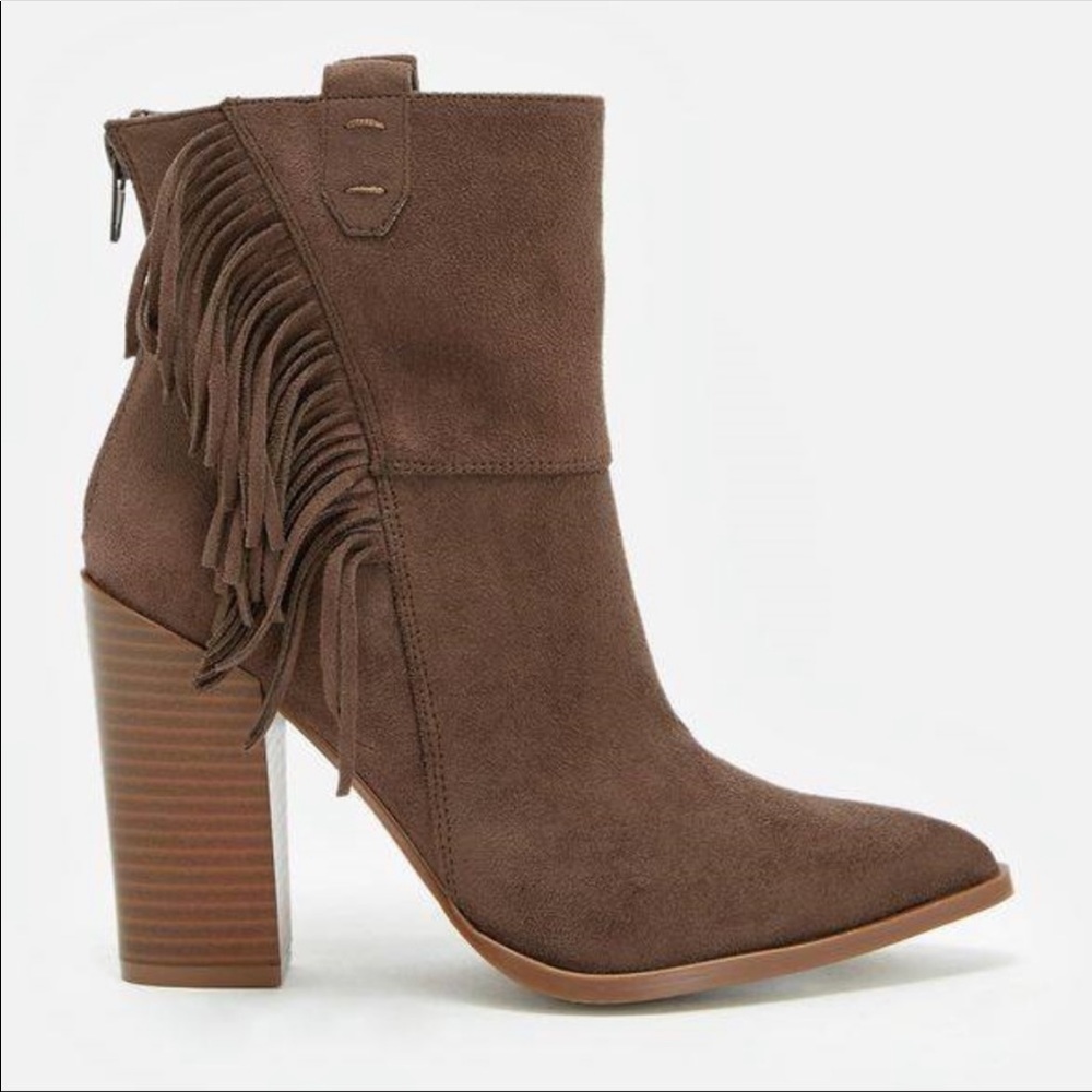 NWOT Brown Faux Suede Fringe Cowboy Ankle Boots